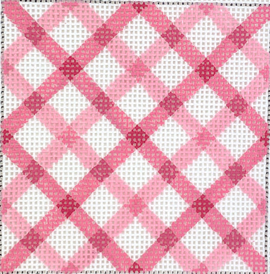 Kate Dickerson Needlepoint Collections Insert Double Criss Cross Gingham Pinks with Turquoise Letter Needlepoint Canvas