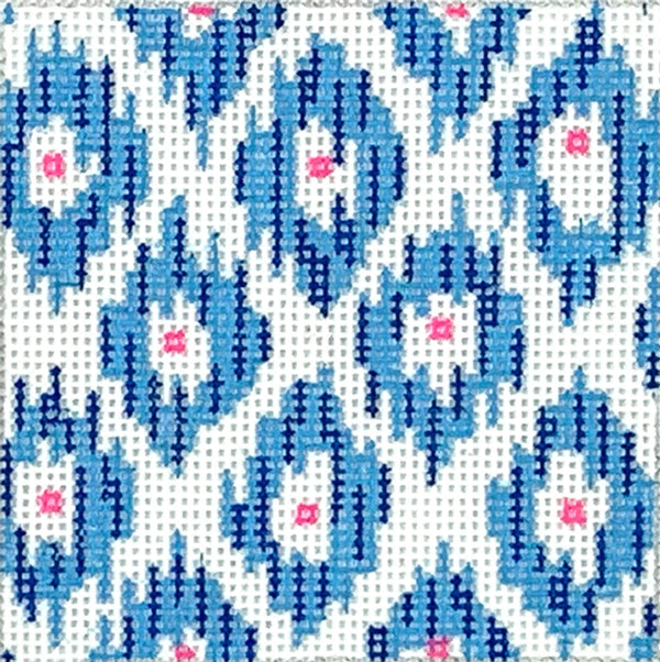 Kate Dickerson Needlepoint Collections Insert Ikat Blue Diamonds with Pink Dot Centers Needlepoint Canvas