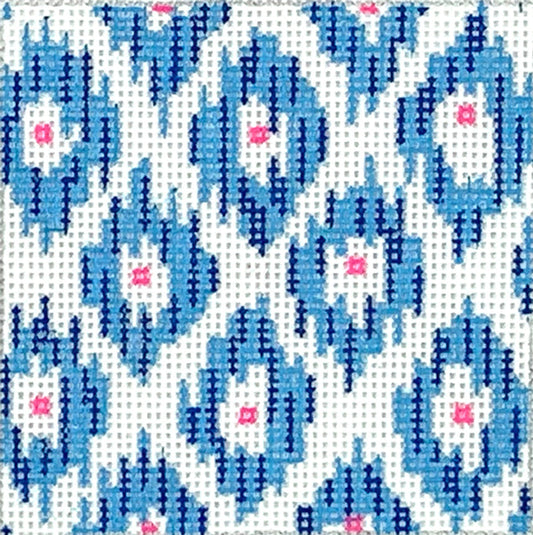 Kate Dickerson Needlepoint Collections Insert Ikat Blue Diamonds with Pink Dot Centers Needlepoint Canvas