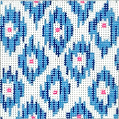 Kate Dickerson Needlepoint Collections Insert Ikat Blue Diamonds with Pink Dot Centers Needlepoint Canvas