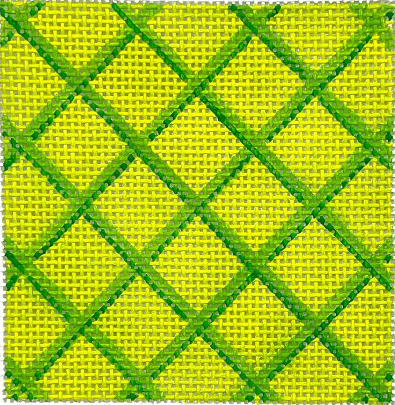 Kate Dickerson Needlepoint Collections Insert Lattice Greens on Lime with Hot Pink Letter Specify Letter Or Blank Needlepoint Canvas