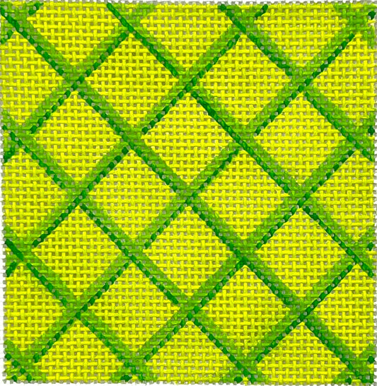 Kate Dickerson Needlepoint Collections Insert Lattice Greens on Lime with Hot Pink Letter Specify Letter Or Blank Needlepoint Canvas