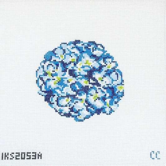 Initial K Studio Catherine Cartie Calligraphy Blue Hydrangea Ornament Needlepoint Canvas