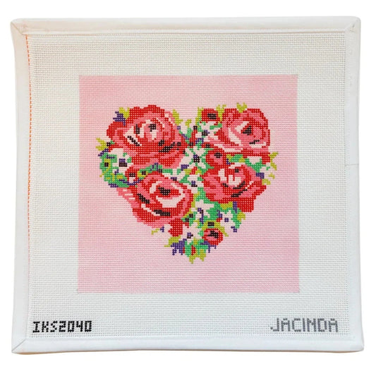 Initial K Studio Large Flower Heart Canvas Needlepoint Canvas