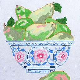 Jean Smith Designs Green Pears in a Blue Bowl Needlepoint Canvas