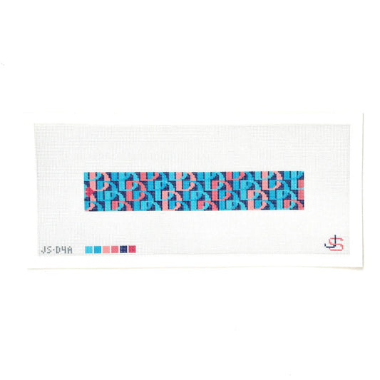 Jeni Sandberg Needlepoint D Letter Turquoise and Coral Key Fob Needlepoint Canvas