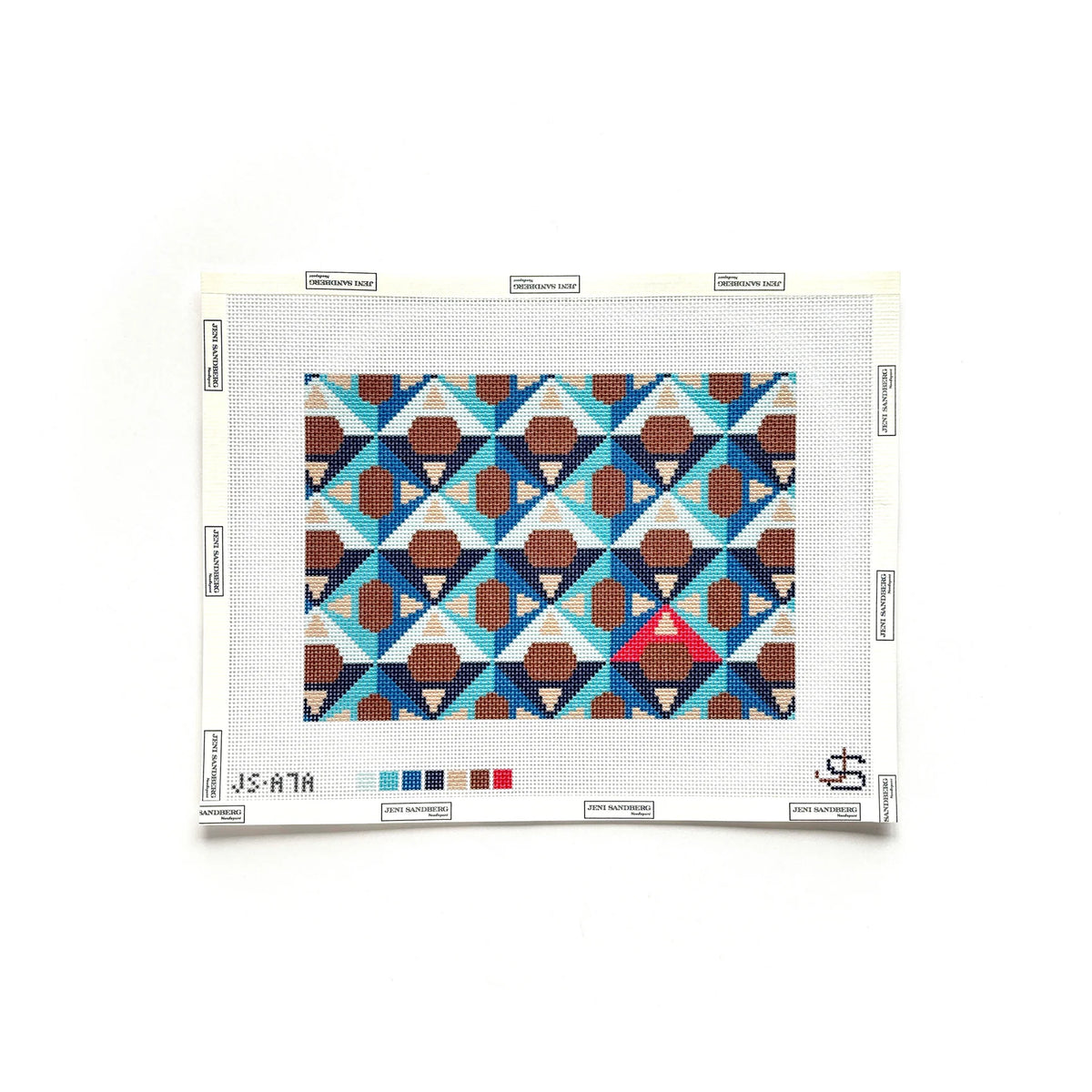 Jeni Sandberg Needlepoint A Letter Clutch Needlepoint Canvas - Blue Pyramid