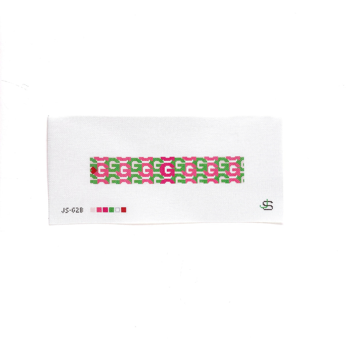 Jeni Sandberg Needlepoint G Letter Key Fob Needlepoint Canvas - Pink and Green
