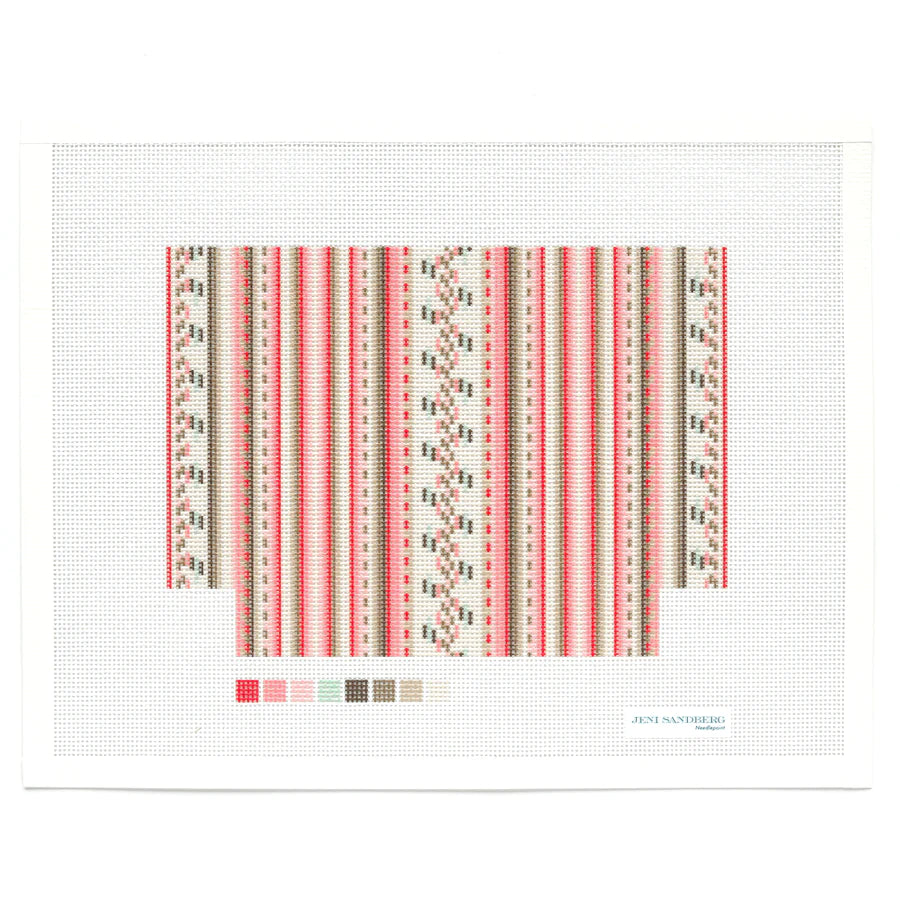 Jeni Sandberg Needlepoint French Stripe Gusset Zipper Bag Needlepoint Canvas - Multicolor Small