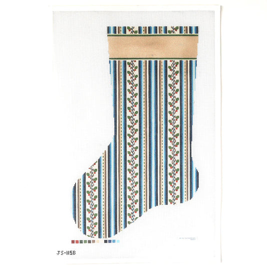Jeni Sandberg Needlepoint French Stripe Stocking Needlepoint Canvas - Blue