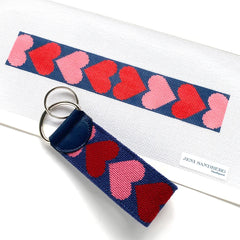 Jeni Sandberg Needlepoint Hearts Key Fob Needlepoint Canvas - Red & Pink