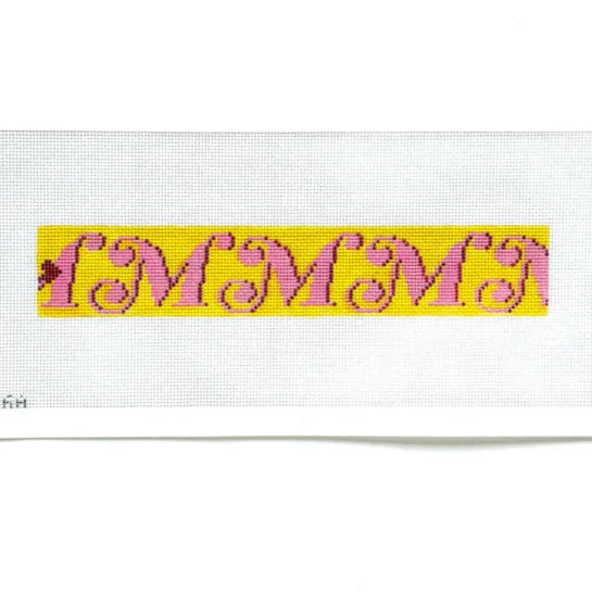 Jeni Sandberg Needlepoint M Letter Key Fob Needlepoint Canvas - Pink and Yellow