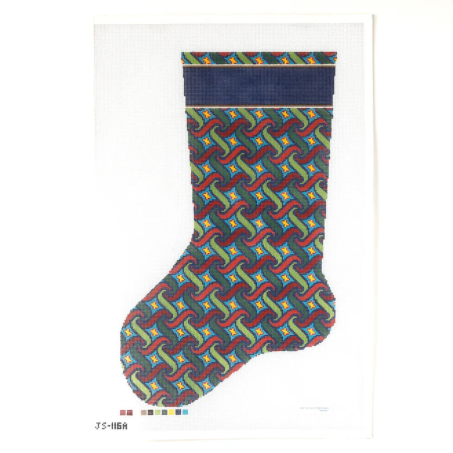 Jeni Sandberg Needlepoint Swirl Stocking Needlepoint Canvas - Dark