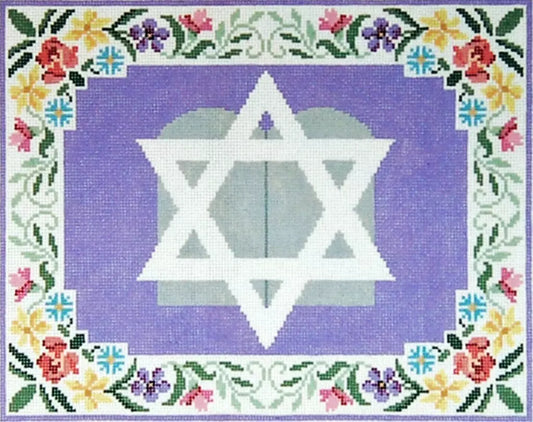 Judaic Designs by Tonya Tablet Floral Purple Tallis Bag Needlepoint Canvas