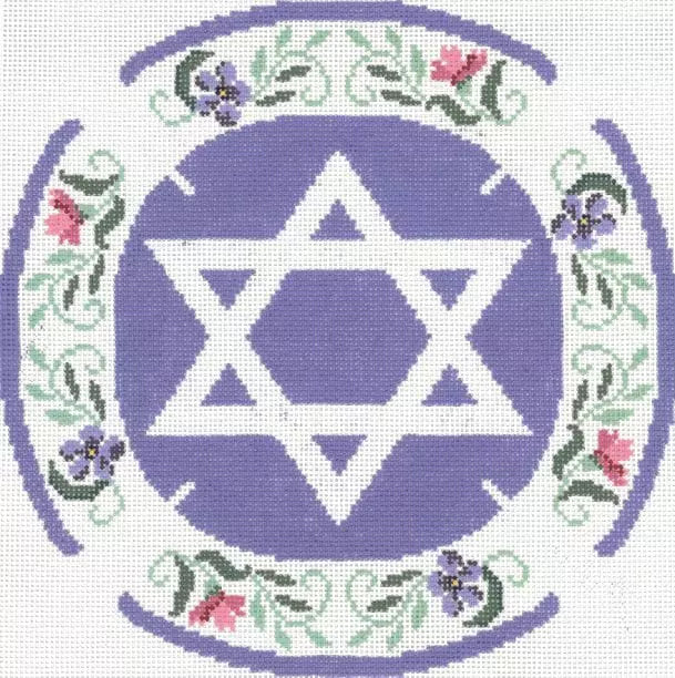 Judaic Designs by Tonya Tablet Floral Purple Yarmulke Needlepoint Canvas