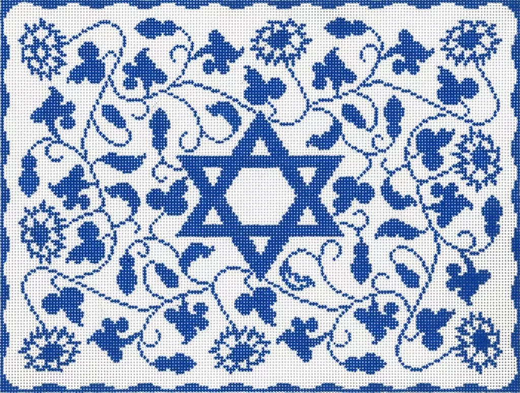 Judaic Designs by Tonya Vine Floral Blue Tallis Bag Needlepoint Canvas