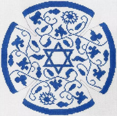 Judaic Designs by Tonya Vine Floral Blue Yarmulke Needlepoint Canvas