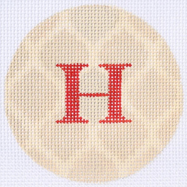 Kate Dickerson Needlepoint Collections Bright Disk Letter in Cream & Sand Quatrefoils Needlepoint Canvas