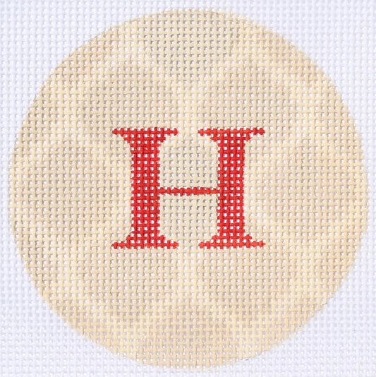 Kate Dickerson Needlepoint Collections Bright Disk Letter in Cream & Sand Quatrefoils Needlepoint Canvas