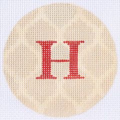 Kate Dickerson Needlepoint Collections Bright Disk Letter in Cream & Sand Quatrefoils Needlepoint Canvas