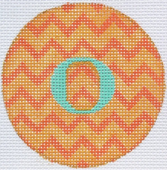 Kate Dickerson Needlepoint Collections Bright Disk Letter in Orange Zig Zag Needlepoint Canvas