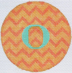 Kate Dickerson Needlepoint Collections Bright Disk Letter in Orange Zig Zag Needlepoint Canvas