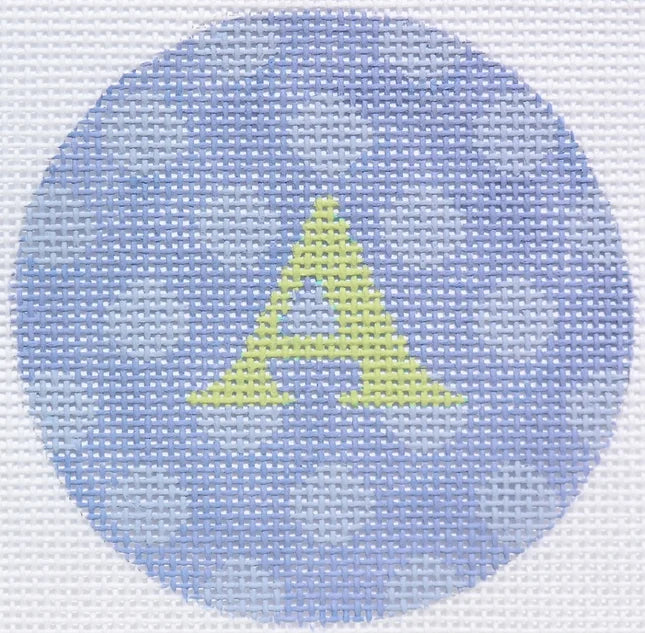 Kate Dickerson Needlepoint Collections Bright Disk Letter in Periwinkle Polka Dots Needlepoint Canvas