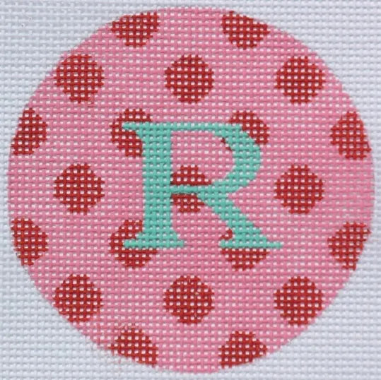 Kate Dickerson Needlepoint Collections Polka Dots Insert in Red on Pink Needlepoint Canvas - 3.5 x 2.5