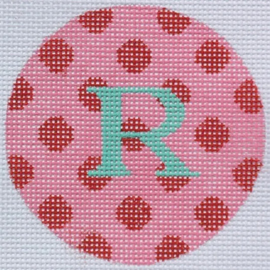 Kate Dickerson Needlepoint Collections Polka Dots Insert in Red on Pink Needlepoint Canvas - 3.5 x 2.5