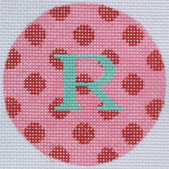 Kate Dickerson Needlepoint Collections Polka Dots Insert in Red on Pink Needlepoint Canvas - 3.5 x 2.5