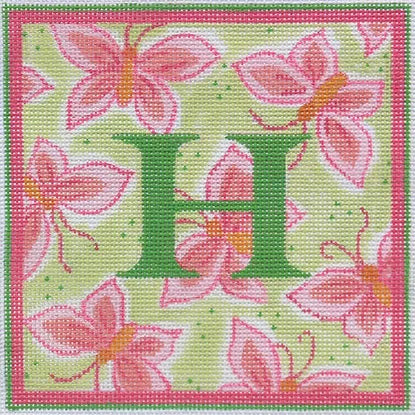 Kate Dickerson Needlepoint Collections Butterflies in Greens and Pinks Needlepoint Canvas