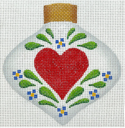 Kate Dickerson Needlepoint Collections Christmas Ornament Alpine Bauble with Heart & Forget-Me-Nots Needlepoint Canvas