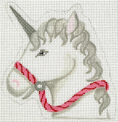 Kate Dickerson Needlepoint Collections Christmas Ornament Unicorn Candy Cane Holder White Pinks & Red Needlepoint Canvas