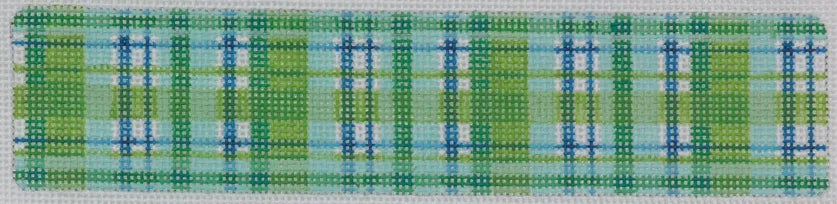 Kate Dickerson Needlepoint Collections Madras Single Pattern Cuff in Blues Greens and White Needlepoint Canvas
