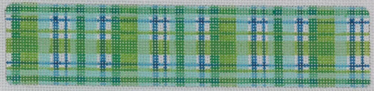 Kate Dickerson Needlepoint Collections Madras Single Pattern Cuff in Blues Greens and White Needlepoint Canvas