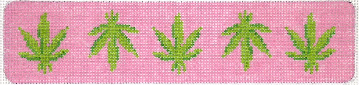 Kate Dickerson Needlepoint Collections Weed Leaves Cuff in Pink and Green Needlepoint Canvas