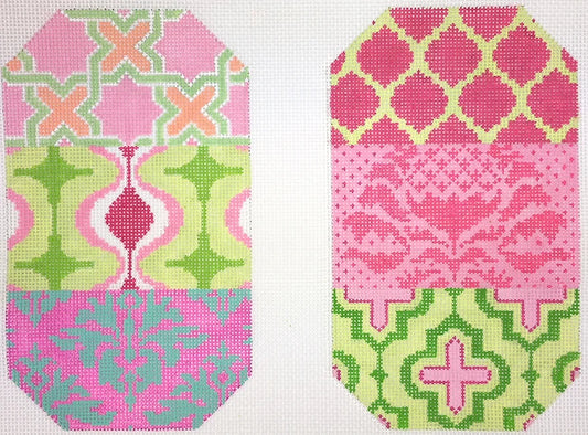Kate Dickerson Needlepoint Collections Damask Patchwork Eyeglass Case in Pinks Greens & Turquoise Needlepoint Canvas