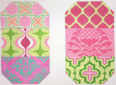 Kate Dickerson Needlepoint Collections Damask Patchwork Eyeglass Case in Pinks Greens & Turquoise Needlepoint Canvas