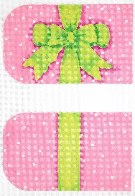 Kate Dickerson Needlepoint Collections Lime Bow On Pink with White Dots Eyeglass Case Needlepoint Canvas