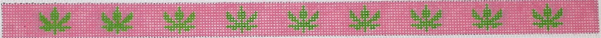 Kate Dickerson Needlepoint Collections Green Weed Leaves Sunglass Strap on Pink Needlepoint Canvas