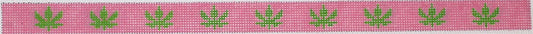 Kate Dickerson Needlepoint Collections Green Weed Leaves Sunglass Strap on Pink Needlepoint Canvas