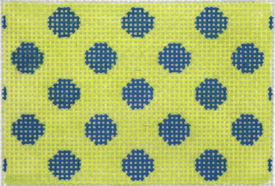 Kate Dickerson Needlepoint Collections Polka Dots Insert in Dark Blue on Lime Needlepoint Canvas - 3.5 x 2.5