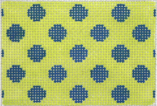 Kate Dickerson Needlepoint Collections Polka Dots Insert in Dark Blue on Lime Needlepoint Canvas - 3.5 x 2.5