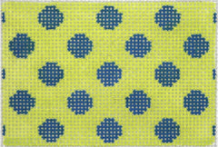 Kate Dickerson Needlepoint Collections Polka Dots Insert in Dark Blue on Lime Needlepoint Canvas - 3.5 x 2.5