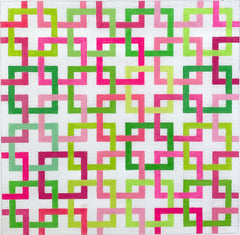 Kate Dickerson Needlepoint Collections Interlocking  Squares Pinks & Greens on White Needlepoint Canvas