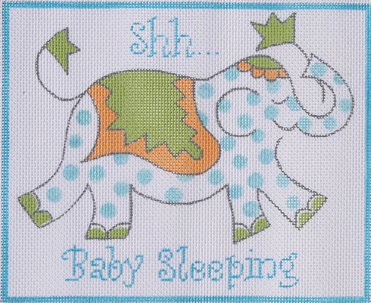 Kate Dickerson Needlepoint Collections Jilly Walsh Shh Baby Sleeping Blue Elephant Needlepoint Canvas