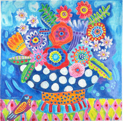 Kate Dickerson Needlepoint Collections Julia Eves Bright Flowers in In Blue Vase Needlepoint Canvas