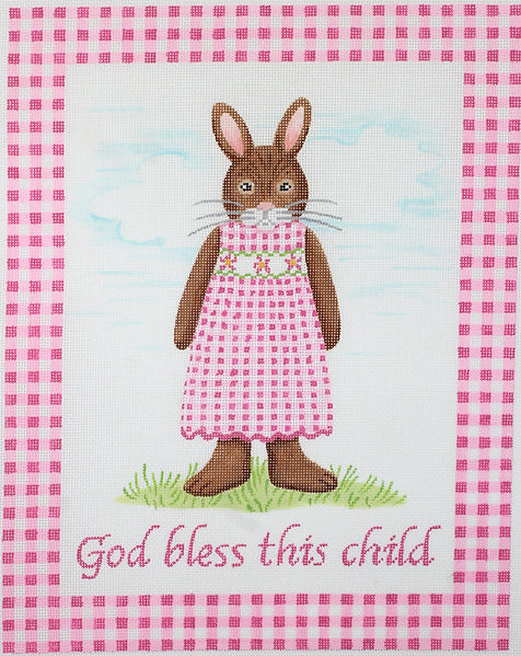 Kate Dickerson Needlepoint Collections Kelly Rightsell God Bless This Child Bunny in Pink Needlepoint Canvas