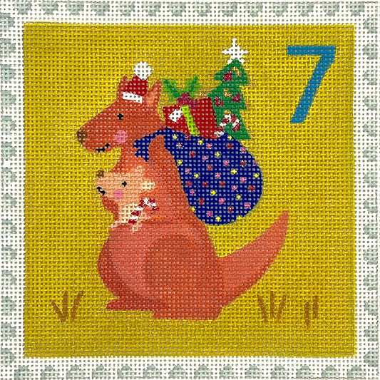 Kate Dickerson Needlepoint Collections Klara Hawkins Advent Stamp #7 Kangaroo & Baby Needlepoint Canvas
