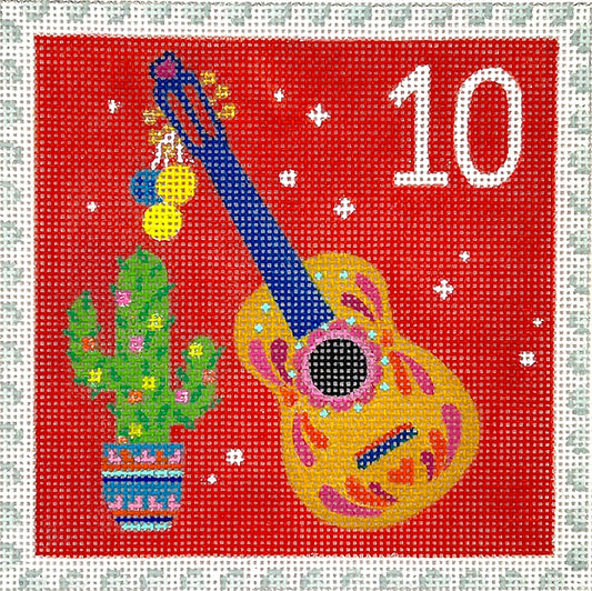 Kate Dickerson Needlepoint Collections Klara Hawkins Advent Stamp #10 Cactus & Guitar Needlepoint Canvas